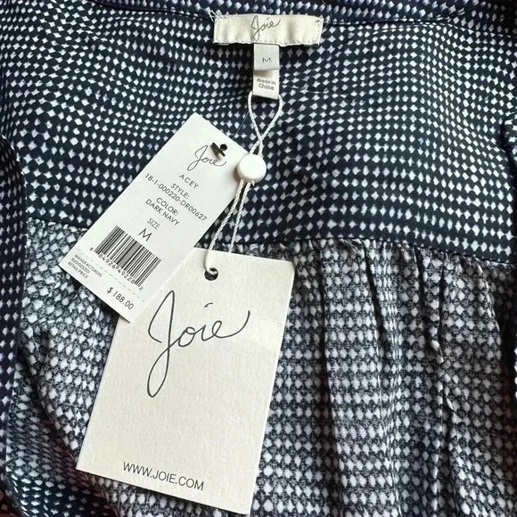 Joie Acey Button-Front Long-Sleeve Printed Navy & White Dress roll tab - Picture 6 of 8